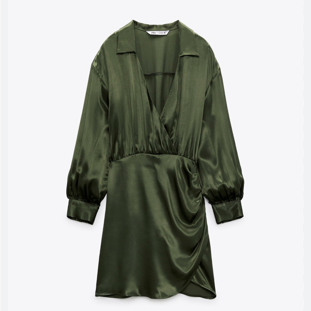 Zara Green Silk Wrap Dress